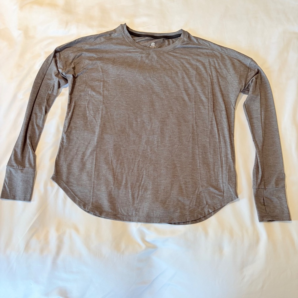 Champion C9 Womens Gray Heathered Long Sleeve Activewear Top with Thumbholes M
